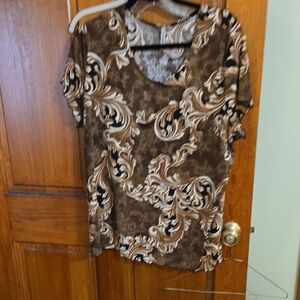 Susan Lawrence Cream & Brown Short Sleeve Blouse